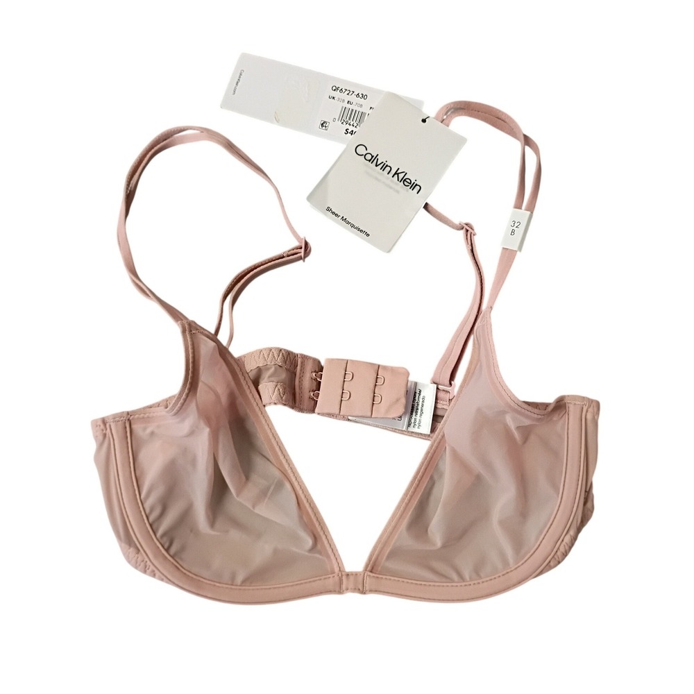 Calvin Klein Sheer Marquissette Unlined Plunge Bra Pink QF6727-630 32B NEW
